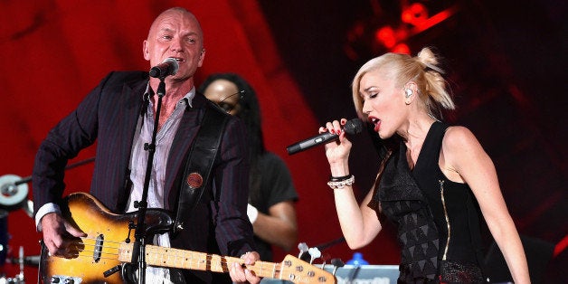 NEW YORK, NY - SEPTEMBER 27: Sting (L) and Gwen Stefani of No Doubt perform onstage at the 2014 Global Citizen Festival to e