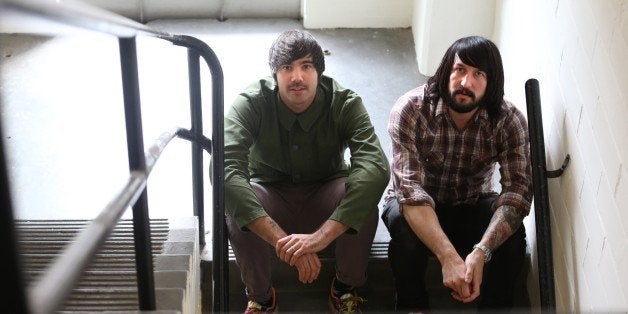 TORONTO, ON - JULY 29: Jesse Keeler(right) and Sebastien Grainger of Death From Above 1979, who've become very big since breaking up after just one album nearly a decade ago and have now decided it's time to bury the hatchet and make a second one. (Vince Talotta/Toronto Star via Getty Images)