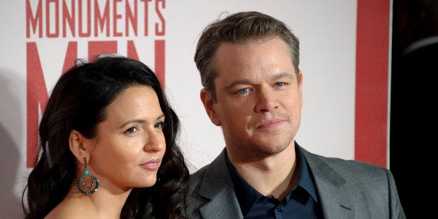 Matt Damon and Luciana Barroso arrive for the UK Premiere of &quot;The Monuments Men&quot; at a central London cinema, London, Tuesday, Feb. 11, 2014. (Photo by Jonathan Short/Invision/AP)