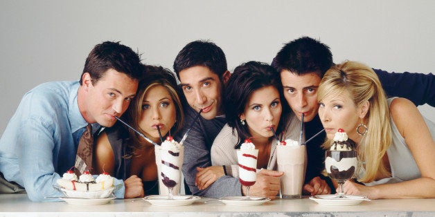 FRIENDS -- Season 2 -- Pictured: (l-r) Matthew Perry as Chandler Bing, Jennifer Aniston as Rachel Green, David Schwimmer as Ross Geller, Courteney Cox as Monica Geller, Matt LeBlanc as Joey Tribbiani, Lisa Kudrow as Phoebe Buffay (Photo by NBC/NBCU Photo Bank via Getty Images)