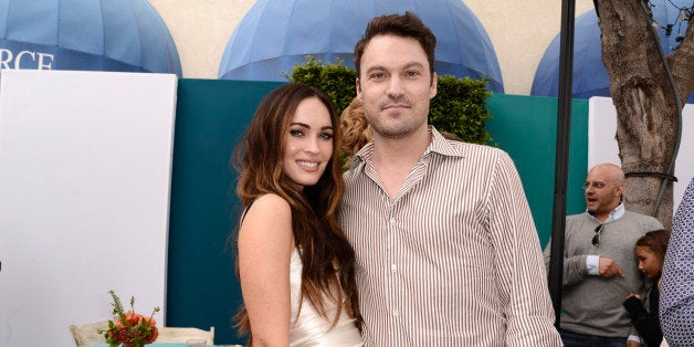 Megan Fox, left, and Brian Austin Green attend the Los Angeles premiere of "Teenage Mutant Ninja Turtles" after party at the