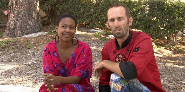 Actress Daniele Watts and Brian Lucas speak during an interview with KABC-TV in Los Angeles, Sunday, Sept. 14, 2014. The Los