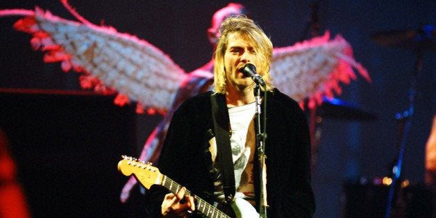 Kurt Cobain of Nirvana during MTV Live and Loud: Nirvana Performs Live - December 1993 at Pier 28 in Seattle, Washington, United States. (Photo by Jeff Kravitz/FilmMagic, Inc)