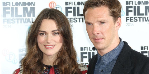 British actors Benedict Cumberbatch and Keira Knightley pose for photographers during the photo call of the film The Imitation Game, at the Corinthia Hotel in central London, which will open the London Film Festival, Wednesday, Oct. 8, 2014. (Photo by Joel Ryan/Invision/AP)