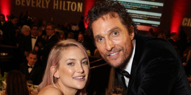 EXCLUSIVE - Kate Hudson, Levi Alves McConaughey and Matthew McConaughey seen at the 28th Annual American Cinematheque Awards Honoring Matthew McConaughey held at The Beverly Hilton on Tuesday, Oct 21, 2014, in Beverly Hills. (Photo by Eric Charbonneau/Invision for American Cinematheque/AP Images)