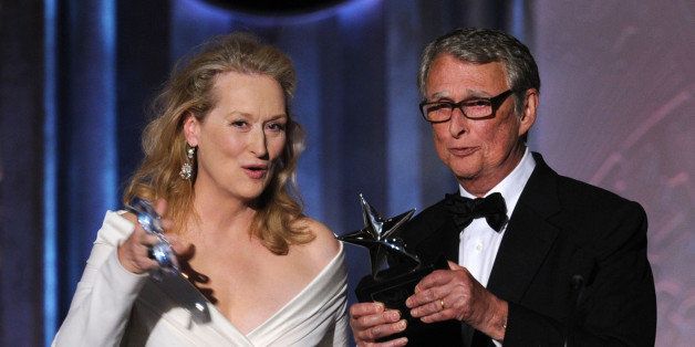 CULVER CITY, CA - JUNE 10: Actress Meryl Streep (L) and honoree Mike Nichols speak onstage during the 38th AFI Life Achievement Award honoring Mike Nichols held at Sony Pictures Studios on June 10, 2010 in Culver City, California. The AFI Life Achievement Award tribute to Mike Nichols will premiere on TV Land on Saturday, June 25 at 9PM ET/PST. (Photo by Kevin Winter/Getty Images for AFI)