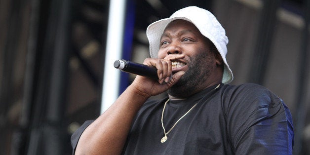 El-P and Killer Mike with Run the Jewels performing as part of the CounterPoint Music Festival on Sunday, Apr. 27, 2014, in Kingston Downs, GA. (Photo by Robb D. Cohen/Invision/AP)