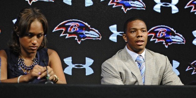 Ravens running back Ray Rice, right, and his wife Janay made statements to the news media May 5, 2014, at the Under Armour Pe