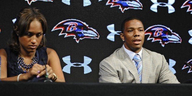 Ravens running back Ray Rice, right, and his wife Janay made statements to the news media May 5, 2014, at the Under Armour Performance Center in Owings Mills, Md, regarding his assault charge for knocking her unconscious in a New Jersey casino. On Monday, Sept. 9, 2014, Rice was let go from the Baltimore Ravens after a video surfaced from TMZ showing the incident. (Kenneth K. Lam/Baltimore Sun/MCT via Getty Images)