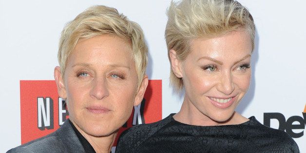 Ellen Degeneres, at left, and Portia De Rossi arrive at the season 4 premiere of "Arrested Development" at the TCL Chinese Theatre on Monday, April 29, 2013 in Los Angeles. (Photo by Katy Winn/Invision/AP)