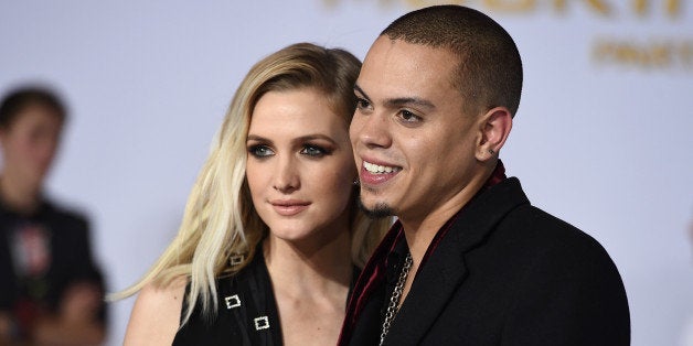 Ashlee Simpson, left, and Evan Ross arrive at the Los Angeles premiere of "The Hunger Games: Mockingjay - Part 1" at the Nokia Theatre L.A. Live on Monday, Nov. 17, 2014. (Photo by Jordan Strauss/Invision/AP)