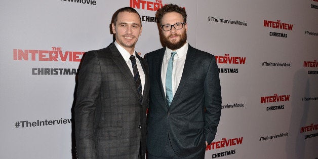 LOS ANGELES, CA - DECEMBER 11: James Franco and Seth Rogen arrive at the Los Angeles premiere of 'The Interview' held at The Theatre at Ace Hotel Downtown LA on December 11, 2014 in Los Angeles, California. (Photo by Araya Diaz/WireImage)