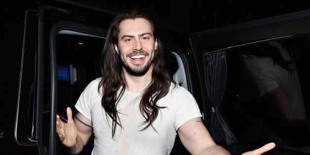 NEW YORK, NY - NOVEMBER 21: Singer Andrew WK arrives by Uber to perform an exclusive live session to celebrate the launch of
