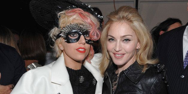 NEW YORK - SEPTEMBER 14: Lady Gaga and Madonna attend the Marc Jacobs 2010 Spring Fashion Show at the NY State Armory on September 14, 2009 in New York City. (Photo by Dimitrios Kambouris/WireImage for Marc Jacobs) 