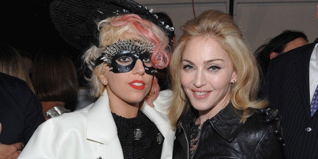 NEW YORK - SEPTEMBER 14: Lady Gaga and Madonna attend the Marc Jacobs 2010 Spring Fashion Show at the NY State Armory on September 14, 2009 in New York City. (Photo by Dimitrios Kambouris/WireImage for Marc Jacobs)