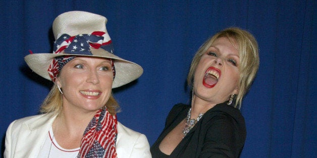 Jennifer Saunders, Joanna Lumley during Jennifer Saunders & Joanna Lumley ('Absolutely Fabulous') Receive the 2002 Gay, Lesbian, Bisexual and Transgender Award at City Hall in New York, New York, United States. (Photo by Sylvain Gaboury/FilmMagic)