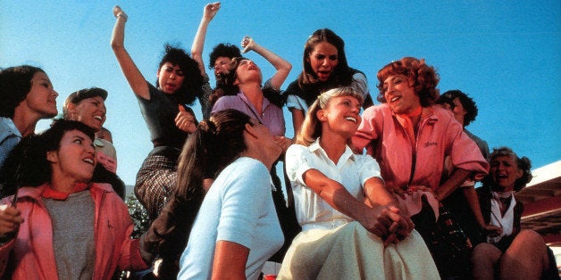 Olivia Newton-John, Didi Conn and the rest of the girls sing in a scene from the film 'Grease', 1978. (Photo by Paramount/Getty Images)