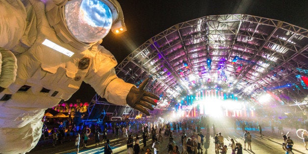 INDIO, CA - APRIL 20: Escape Velocity art installation by Poetic Kinetics is seen during day 3 of the 2014 Coachella Valley