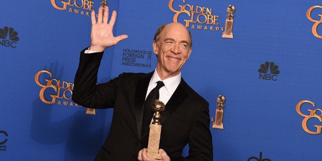 J.K. Simmons poses in the press room with the award for best supporting actor in a motion picture - drama, musical or comedy for âWhiplashâ at the 72nd annual Golden Globe Awards at the Beverly Hilton Hotel on Sunday, Jan. 11, 2015, in Beverly Hills, Calif. (Photo by Jordan Strauss/Invision/AP)