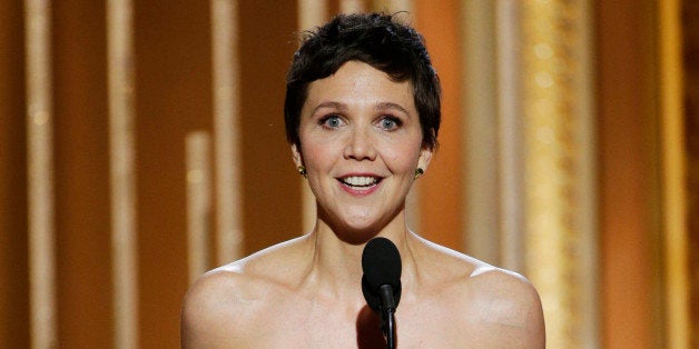 BEVERLY HILLS, CA - JANUARY 11: In this handout photo provided by NBCUniversal, Maggie Gyllenhaal, Winner of the Best Actress - Mini-Series or TV Movie for 'The Honorable Woman', speaks onstage during the 72nd Annual Golden Globe Awards at The Beverly Hilton Hotel on January 11, 2015 in Beverly Hills, California. (Photo by Paul Drinkwater/NBCUniversal via Getty Images)