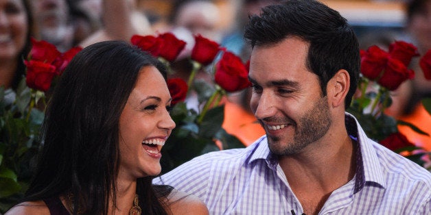 NEW YORK, NY - AUGUST 06: TV personalities Desiree Hartsock (L) and Chris Siegfried tape an interview at 'Good Morning America' at the ABC Times Square Studios on August 6, 2013 in New York City. (Photo by Ray Tamarra/Getty Images)