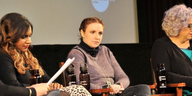 PARK CITY, UT - JANUARY 24: (L-R) Mindy Kaling, Lena Dunham and Jenji Kohan appear onstage at the Power Of Story Panel: Serious Ladies during the 2015 Sundance Film Festival at the Egyptian Theatre on January 24, 2015 in Park City, Utah. (Photo by Sonia Recchia/Getty Images for Sundance)