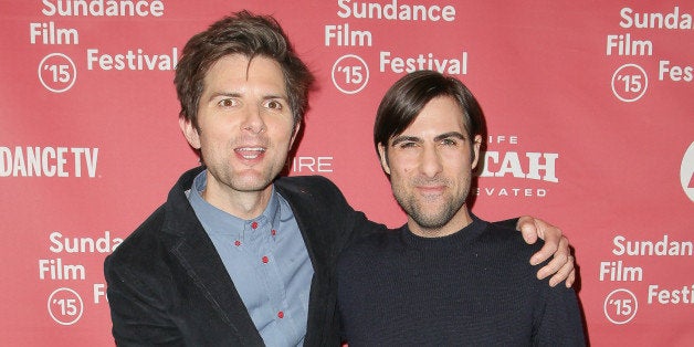 PARK CITY, UT - JANUARY 23: Actors Adam Scott (L) and Jason Schwartzman arrive at 'The Overnight' premiere during the 2015 Sundance Film Festival on January 23, 2015 in Park City, Utah. (Photo by Chelsea Lauren/Getty Images for Sundance)