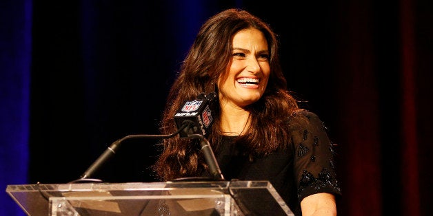 PHOENIX, AZ - JANUARY 29: Actress and singer-songwriter Idina Menzel speaks during the Super Bowl XLIX Pregame Show Press Conference on January 29, 2015 in Phoenix, Arizona. (Photo by Christian Petersen/Getty Images)