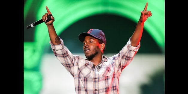 LOS ANGELES, CA - AUGUST 30: Rapper Kendrick Lamar performs during Day 1 of the Budweiser Made in America festival at Los An