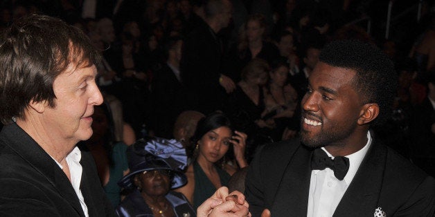 (EXCLUSIVE, Premium Rates Apply) LOS ANGELES, CA - FEBRUARY 08: Singers Paul McCartney and Kanye West attend the 51st Annual