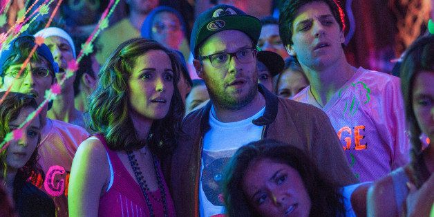 This image released by Universal Pictures shows Rose Byrne, left, and Seth Rogen in a scene from the film, "Neighbors." (AP Photo/Universal Pictures, Glen Wilson)