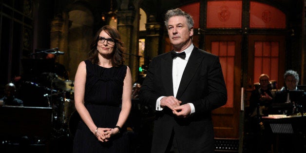 SATURDAY NIGHT LIVE 40TH ANNIVERSARY SPECIAL -- Pictured: (l-r) Tina Fey, Alec Baldwin during the Tracy Morgan Moment on February 15, 2015 -- (Photo by: Dana Edelson/NBC/NBCU Photo Bank via Getty Images)