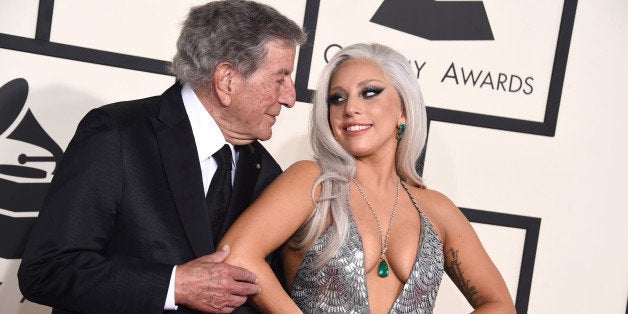 Tony Bennett, left, and Lady Gaga arrive at the 57th annual Grammy Awards at the Staples Center on Sunday, Feb. 8, 2015, in Los Angeles. (Photo by Jordan Strauss/Invision/AP)