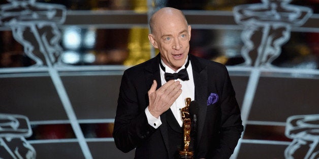 HOLLYWOOD, CA - FEBRUARY 22: Actor J.K. Simmons accepts the Actor in a Supporting Role Award for 'Whiplash' onstage during t