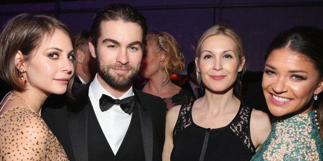 LOS ANGELES, CA - FEBRUARY 22: (2ndL-R) Actors Chace Crawford, Kelly Rutherford and Jessica Szohr attendROCA PATRON TEQUILA