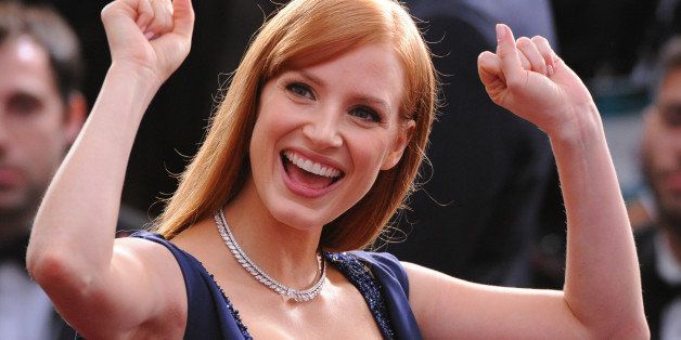 Jessica Chastain arrives at the Oscars on Sunday, Feb. 22, 2015, at the Dolby Theatre in Los Angeles. (Photo by Vince Bucci/Invision/AP)