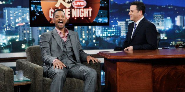 JIMMY KIMMEL LIVE - 'Jimmy Kimmel Live: Game Night' Primetime Special 8pm/7pm CT/ET and after the game on the West Coast on ABC. The guests for THURSDAY, JUNE 6 included actor Will Smith ('After Earth'), Clash of the Titus: 2- year- old Pop Shot Phonon Titus goes head to head with NBA great Shaquille O Neal. (Photo by Randy Holmes/ABC via Getty Images)WILL SMITH, JIMMY KIMMEL