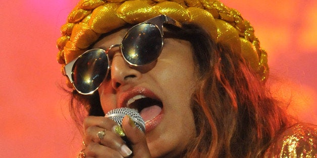 GLASTONBURY, ENGLAND - JUNE 27: Mathangi 'Maya' Arulpragasam, aka M.I.A, performs live on stage on the West Holts stage dur