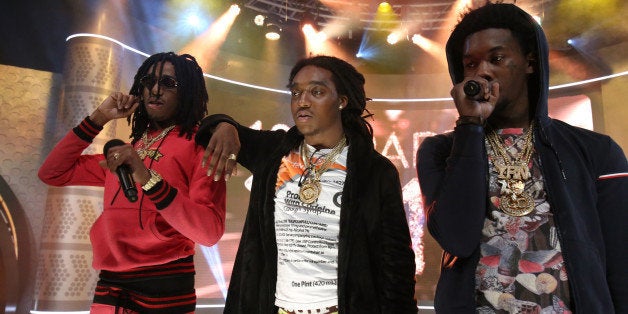 NEW YORK, NY - DECEMBER 12: Recording artist Migos perform during 106 & Party at BET studio on December 12, 2014 in New York City. (Photo by Bennett Raglin/BET/Getty Images for BET)