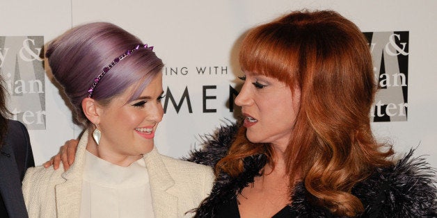 From left, Sharon Osbourne, Ozzy Osbourne, Kelly Osbourne, and Kathy Griffin arrive at the 2013 "An Evening With Women" event at the Beverly Hilton Hotel on Saturday, May 18, 2013 in Los Angeles. (Photo by Richard Shotwell/Invision/AP)