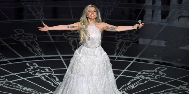 Lady Gaga performs on stage at the Oscars on Sunday, Feb. 22, 2015, at the Dolby Theatre in Los Angeles. (Photo by John Shearer/Invision/AP)