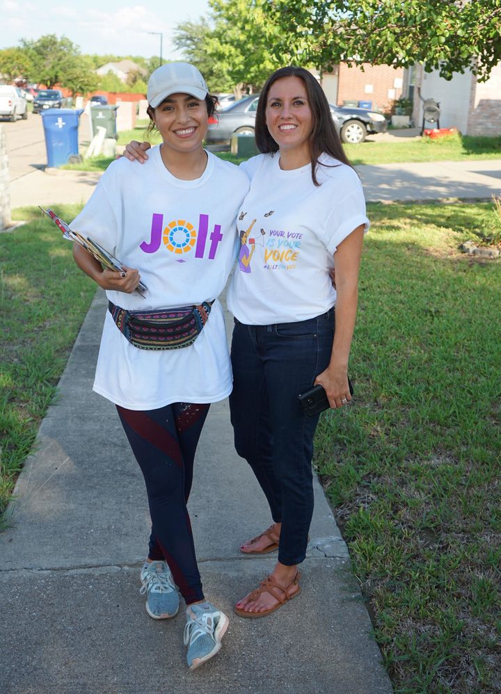 Cristina Tzintzun, right, is the founder of Jolt, a nonprofit that engages with and encourages Latinos to vote in Texas. 