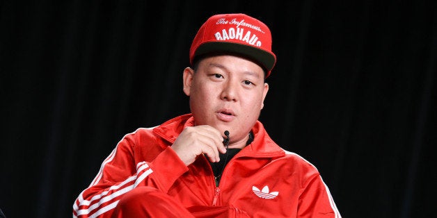 Eddie Huang speaks on stage during the "Fresh Off the Boat" panel at the Disney/ABC Television Group 2015 Winter TCA on Wednesday, Jan. 14, 2015, in Pasadena, Calif. (Photo by Richard Shotwell/Invision/AP)