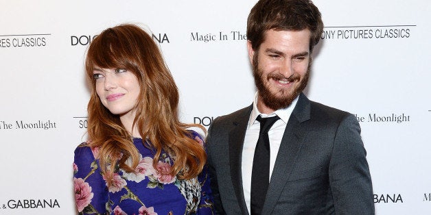 NEW YORK, NY - JULY 17: Actors Emma Stone and Andrew Garfield attend the 'Magic In The Moonlight' premiere at the Paris Thea