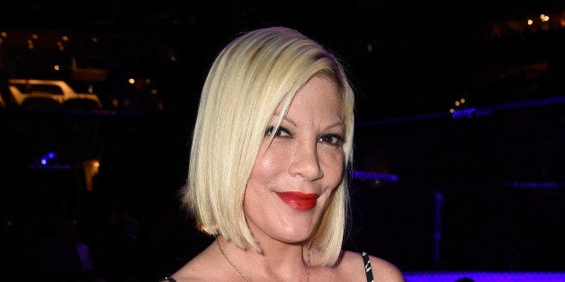 LOS ANGELES, CA - FEBRUARY 28: Actress Tori Spelling in attendance during the UFC 184 event at Staples Center on February 28