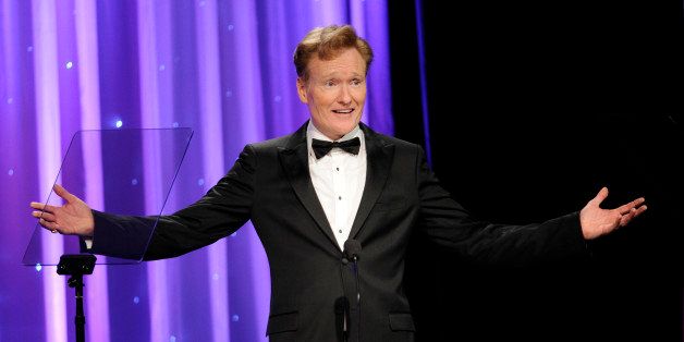 Presenter Conan O'Brien addresses the audience during the 2014 Princess Grace Awards Gala at the Beverly Wilshire Hotel on Wednesday, Oct. 8, 2014, in Beverly Hills, Calif. (Photo by Chris Pizzello/Invision/AP)