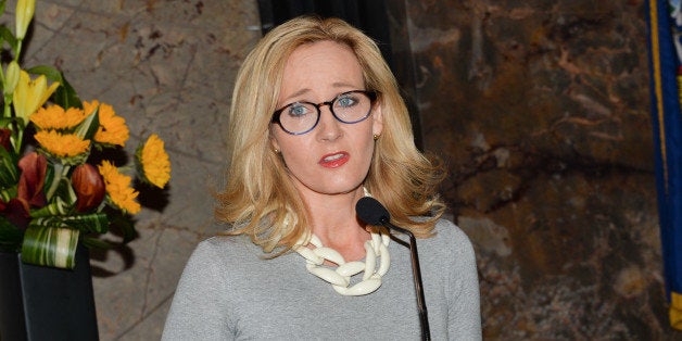 Author J.K. Rowling lights the Empire State Building to mark the launch of her non-profit children's organization Lumos, on Thursday, April 9, 2015, in New York. (Photo by Evan Agostini/Invision/AP)