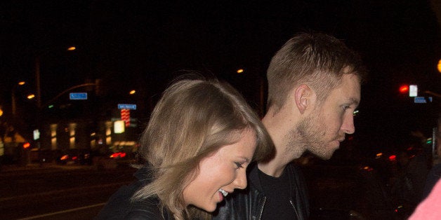 LOS ANGELES, CA - APRIL 02: (EXCLUSIVE COVERAGE) Taylor Swift and Calvin Harris arrive at the Troubadour in West Hollywood to
