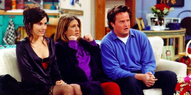 UNDATED PHOTO: Actors Courteney Cox Arquette (L), Jennifer Aniston (C) and Matthew Perry are shown in a scene from the NBC series 'Friends'. The series received 11 Emmy nominations, including outstanding comedy series, by the Academy of Television Arts and Sciences July 18, 2002 in Los Angeles, California. (Photo by Warner Bros. Television/Getty Images) 