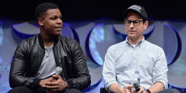 ANAHEIM, CA - APRIL 16: Actor John Boyega (L) and Director J.J. Abrams speak onstage during Star Wars Celebration 2015 on April 16, 2015 in Anaheim, California. (Photo by Alberto E. Rodriguez/Getty Images for Disney)